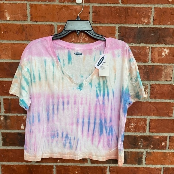 Old Navy Womens Medium Tie Dye Vneck Crop Short Sleeve Tee NWT - Picture 1 of 9